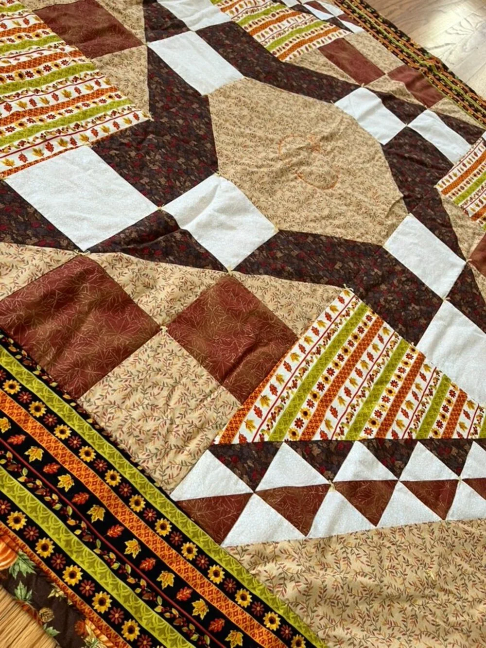 Handmade Fall Patchwork Quilt 64x64 Pumpkin Sunflower Autumn Throw
